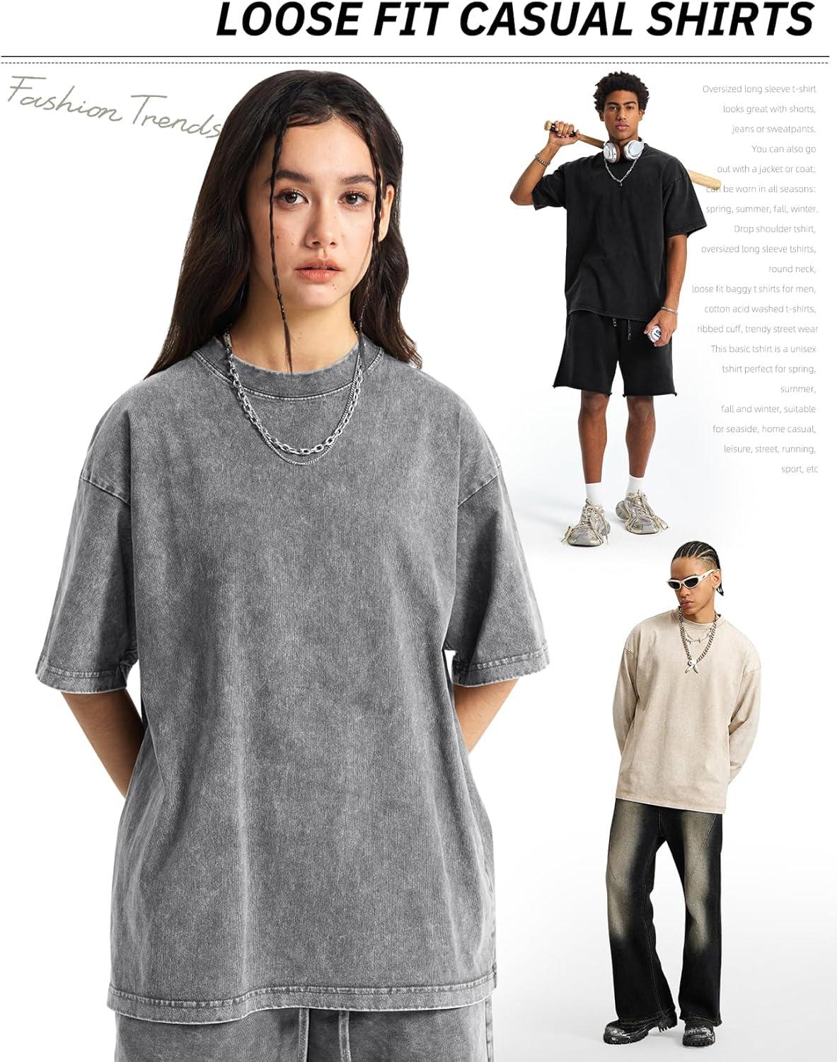 image:imageArssm Mens Oversized T Shirts Cotton Acid Wash TShirts Baggy Vintage Tees Loose Fit Heavyweight Streetwear TopsBlackgreybeige