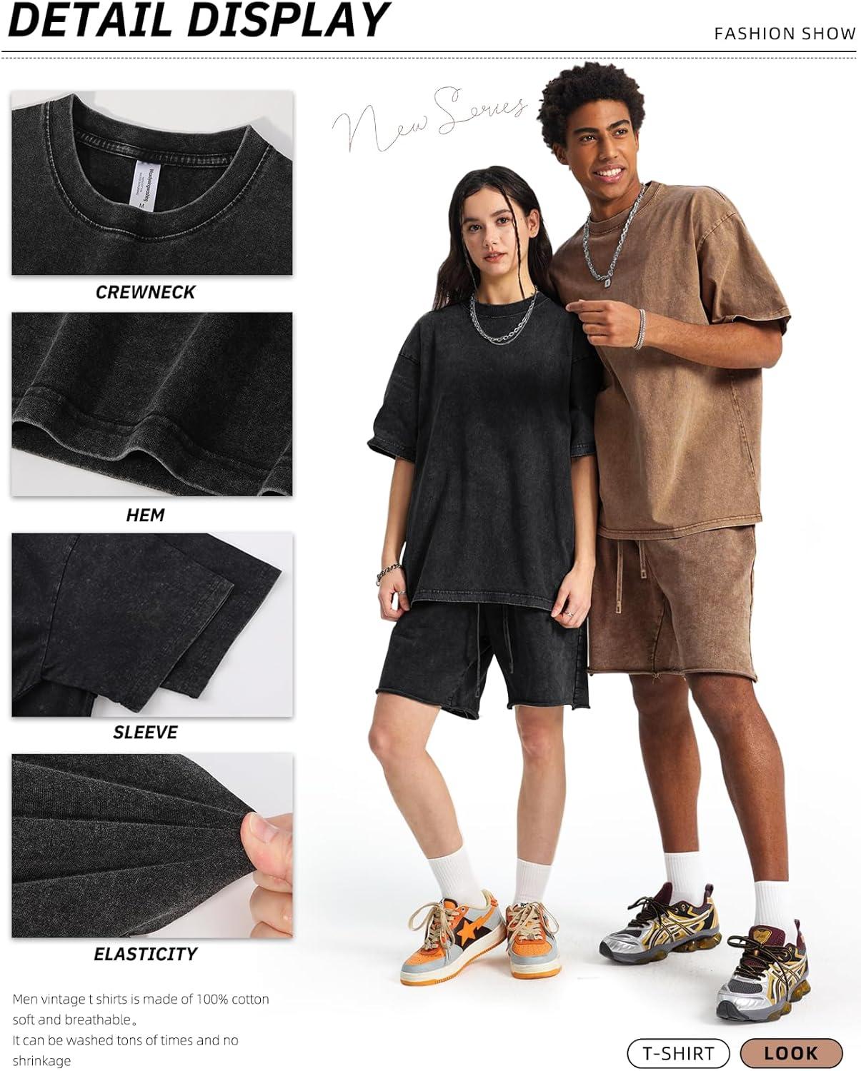 image:imageArssm Mens Oversized T Shirts Cotton Acid Wash TShirts Baggy Vintage Tees Loose Fit Heavyweight Streetwear TopsBlackkhakibeige