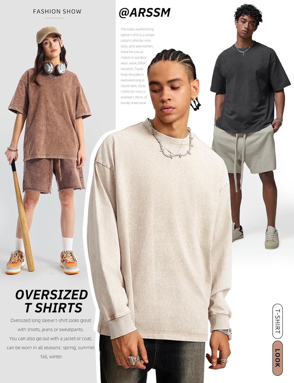 image:imageArssm Mens Oversized T Shirts Cotton Acid Wash TShirts Baggy Vintage Tees Loose Fit Heavyweight Streetwear TopsBlackkhakibeige