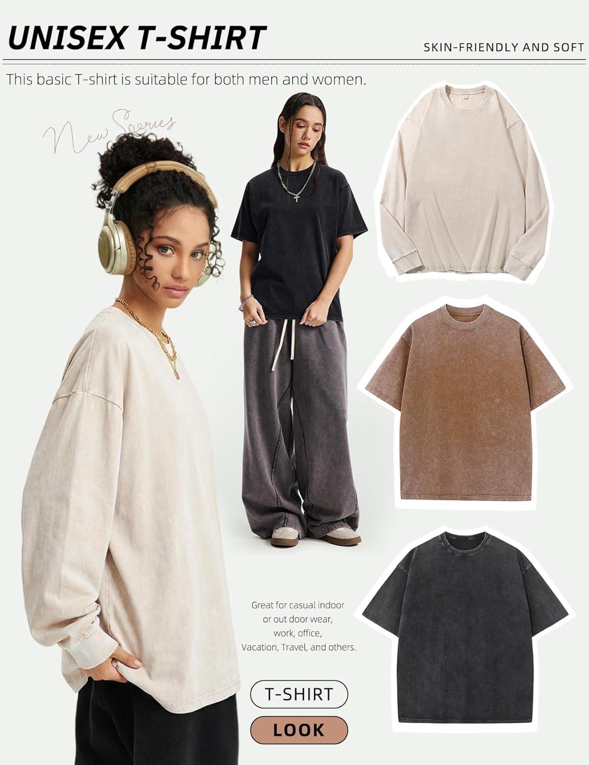 image:imageArssm Mens Oversized T Shirts Cotton Acid Wash TShirts Baggy Vintage Tees Loose Fit Heavyweight Streetwear TopsBlackkhakibeige