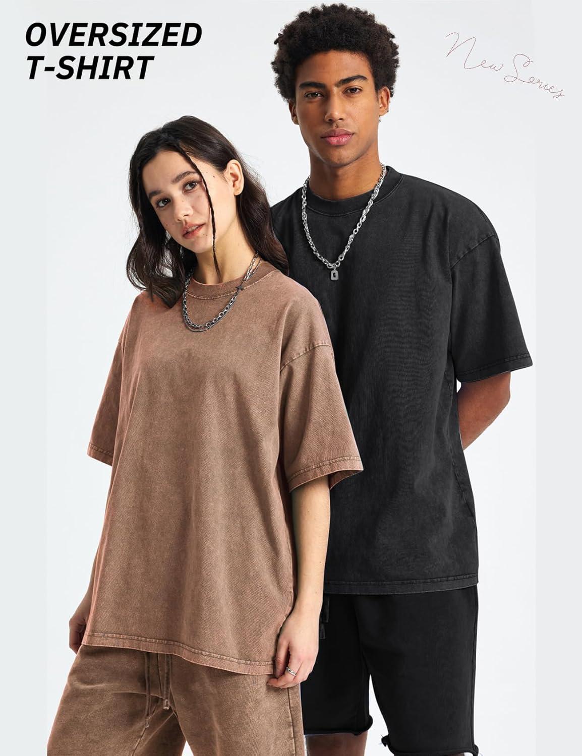 image:imageArssm Mens Oversized T Shirts Cotton Acid Wash TShirts Baggy Vintage Tees Loose Fit Heavyweight Streetwear TopsBlackkhakibeige