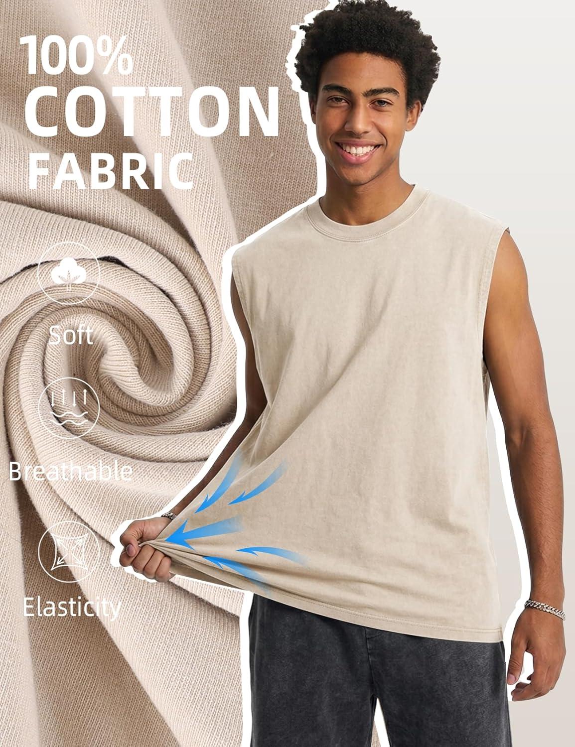 image:imageArssm Sleeveless Shirts for Men Tank Tops Cotton Acid Wash Tees Muscle Workout Running Tank TopsBeige