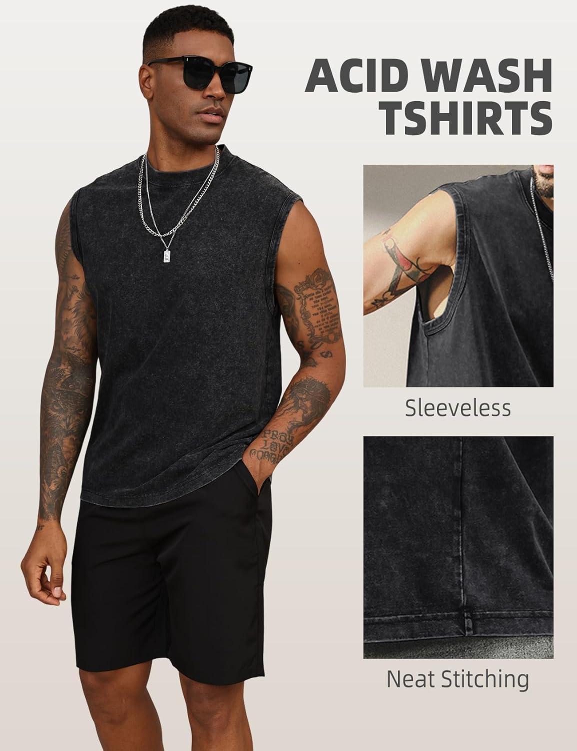 image:imageArssm Sleeveless Shirts for Men Tank Tops Cotton Acid Wash Tees Muscle Workout Running Tank TopsBlack