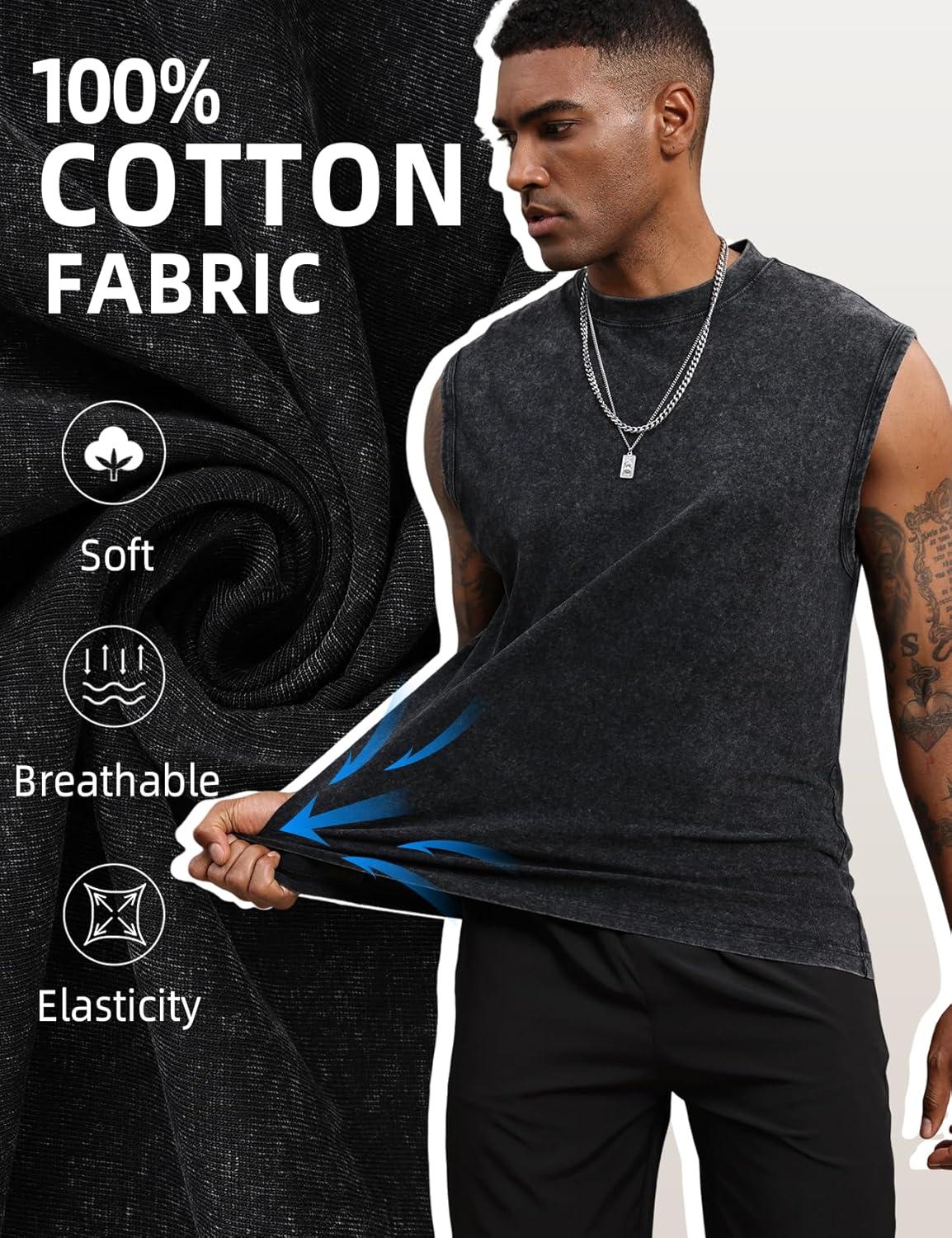 image:imageArssm Sleeveless Shirts for Men Tank Tops Cotton Acid Wash Tees Muscle Workout Running Tank TopsBlackblackblack