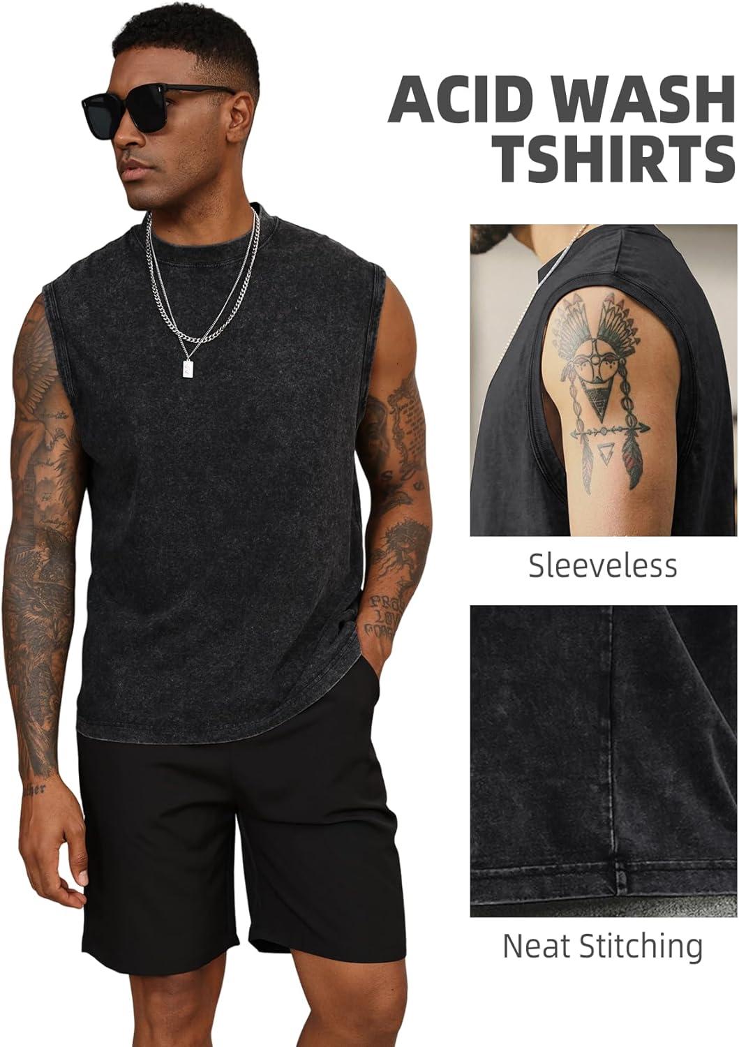 image:imageArssm Sleeveless Shirts for Men Tank Tops Cotton Acid Wash Tees Muscle Workout Running Tank TopsBlackblackblack