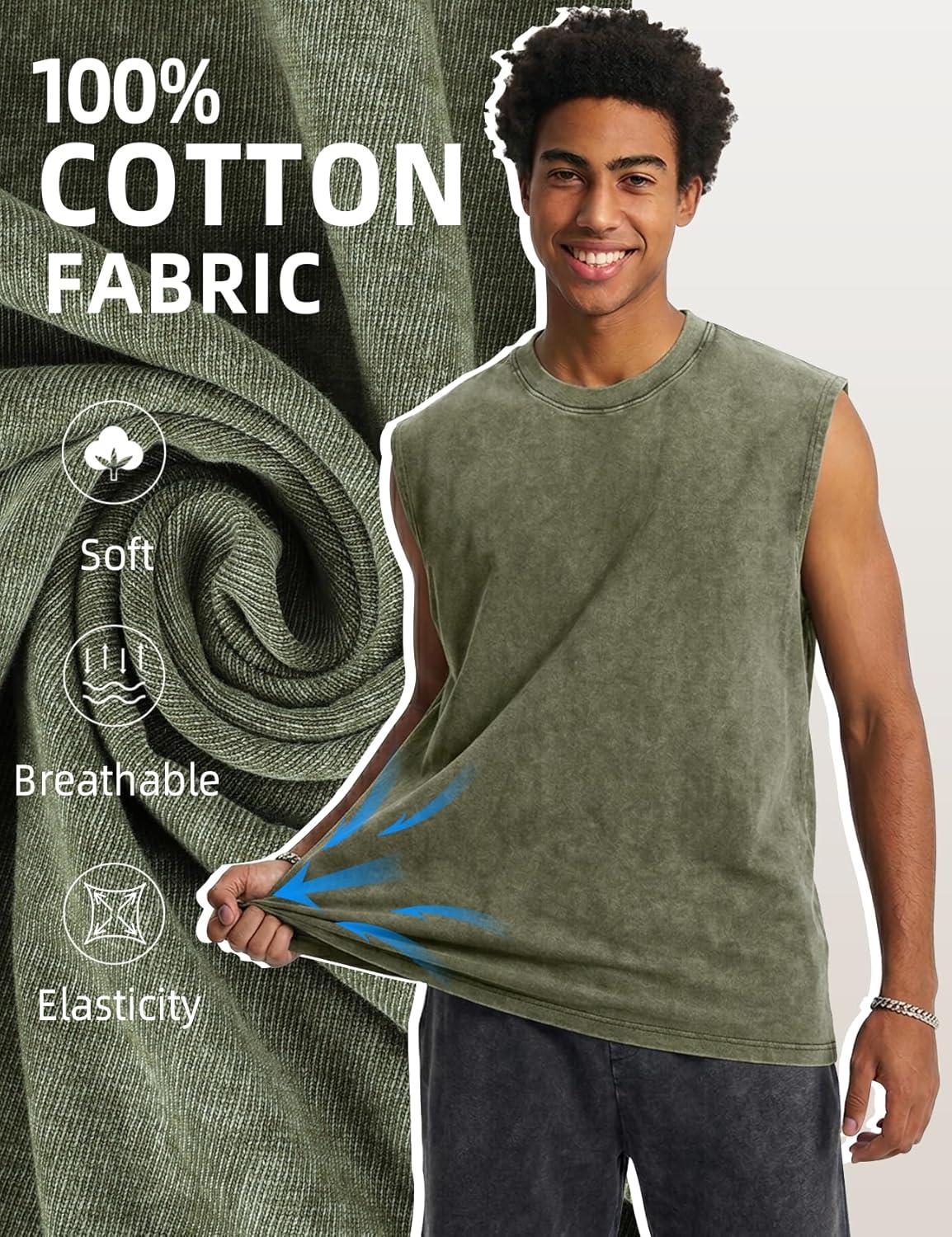 image:imageArssm Sleeveless Shirts for Men Tank Tops Cotton Acid Wash Tees Muscle Workout Running Tank TopsBlackgreyarmy