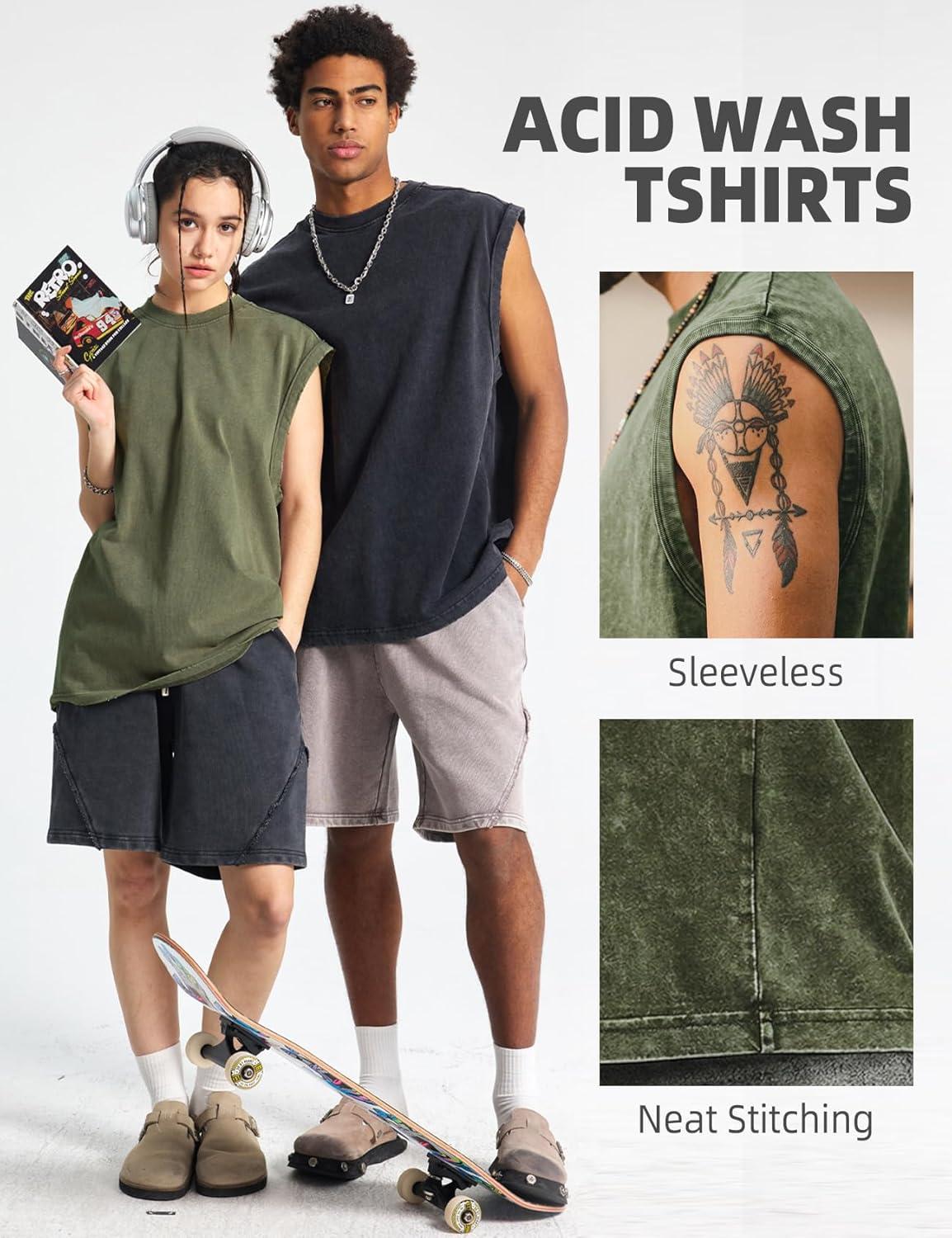 image:imageArssm Sleeveless Shirts for Men Tank Tops Cotton Acid Wash Tees Muscle Workout Running Tank TopsBlackgreyarmy