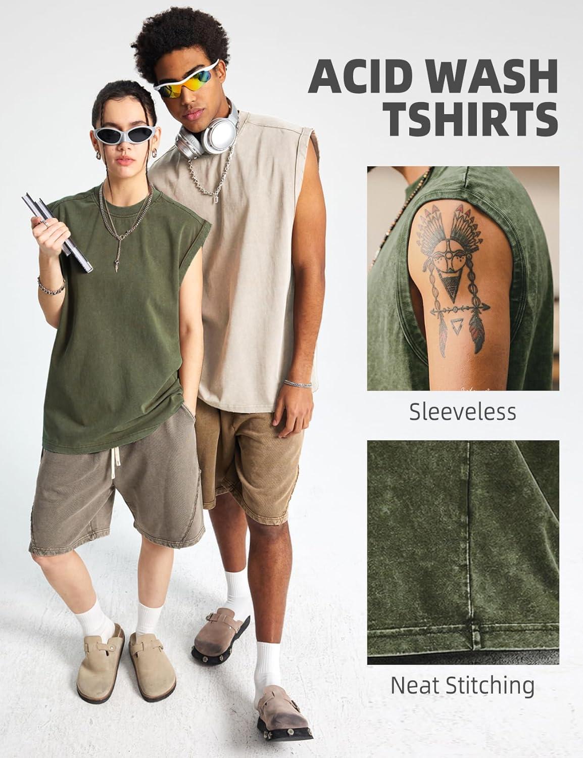 image:imageArssm Sleeveless Shirts for Men Tank Tops Cotton Acid Wash Tees Muscle Workout Running Tank TopsBlackgreyarmybeige