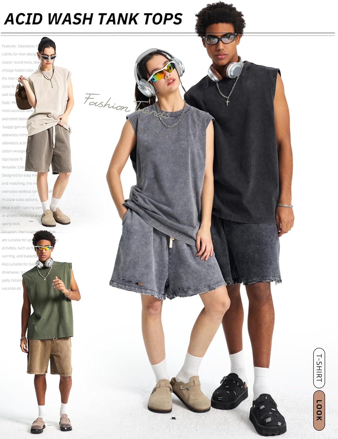 image:imageArssm Sleeveless Shirts for Men Tank Tops Cotton Acid Wash Tees Muscle Workout Running Tank TopsBlackgreyarmybeige