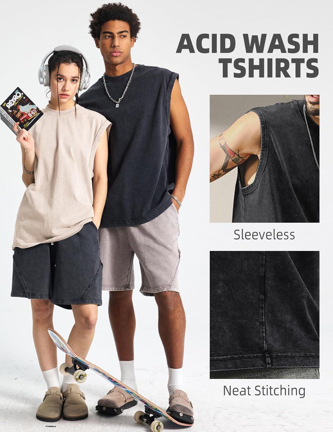 image:imageArssm Sleeveless Shirts for Men Tank Tops Cotton Acid Wash Tees Muscle Workout Running Tank TopsBlackgreybeigekhaki