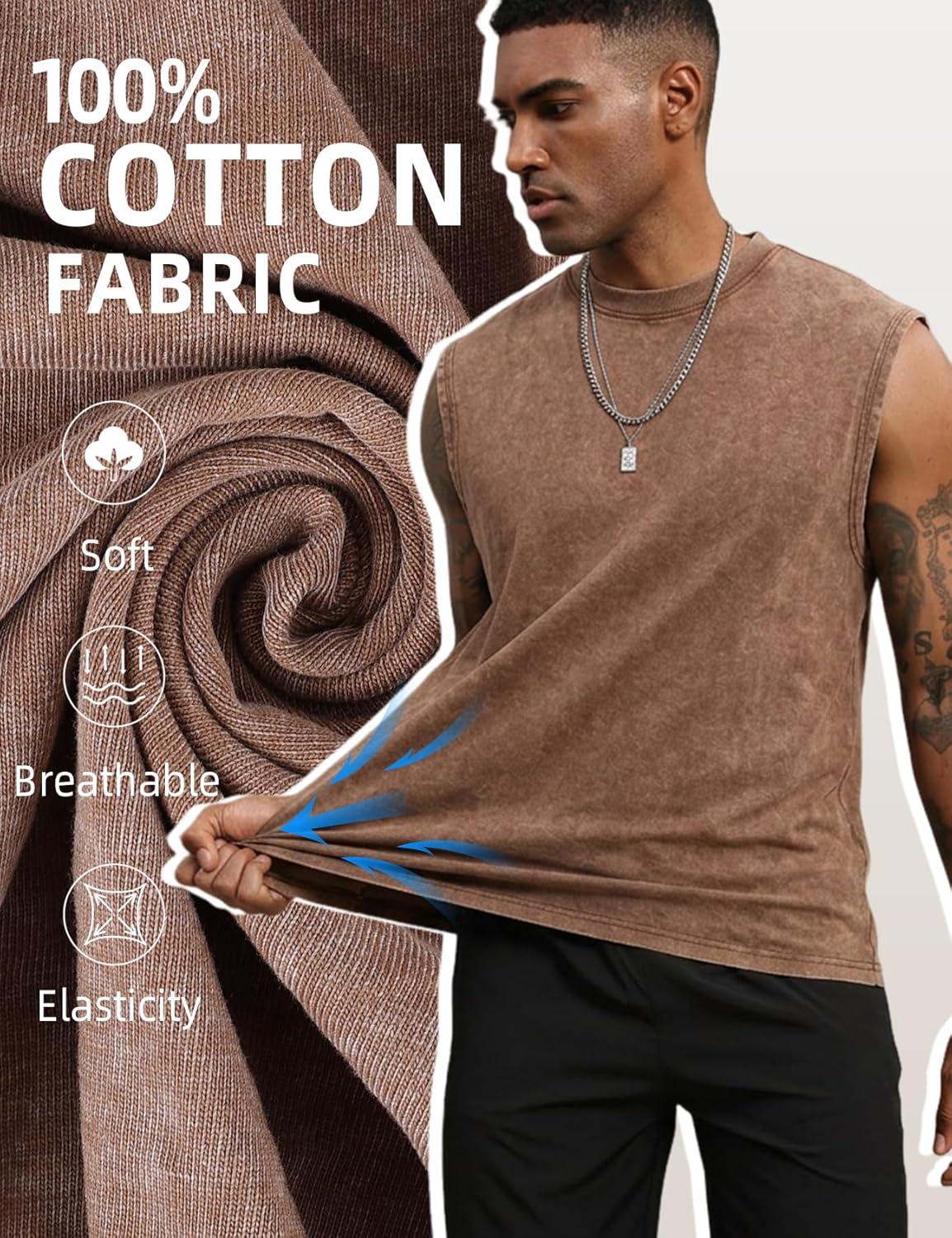 image:imageArssm Sleeveless Shirts for Men Tank Tops Cotton Acid Wash Tees Muscle Workout Running Tank TopsBlackkhakiarmy