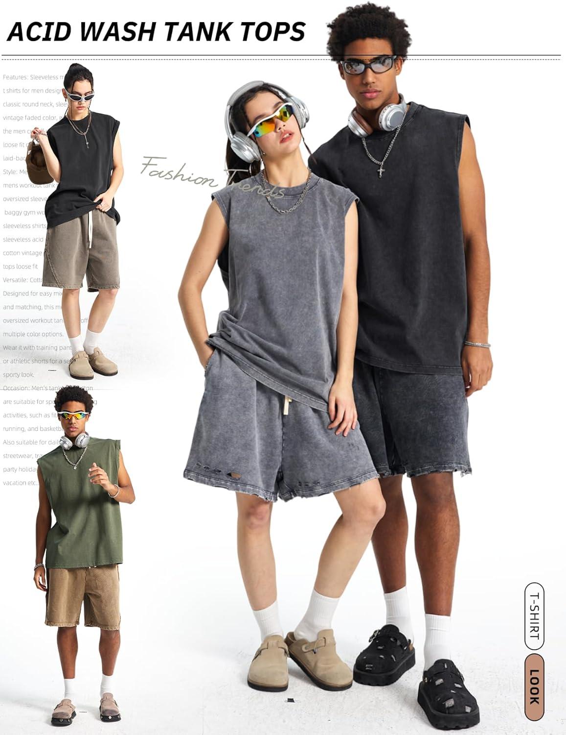 image:imageArssm Sleeveless Shirts for Men Tank Tops Cotton Acid Wash Tees Muscle Workout Running Tank TopsBlackkhakiarmygrey
