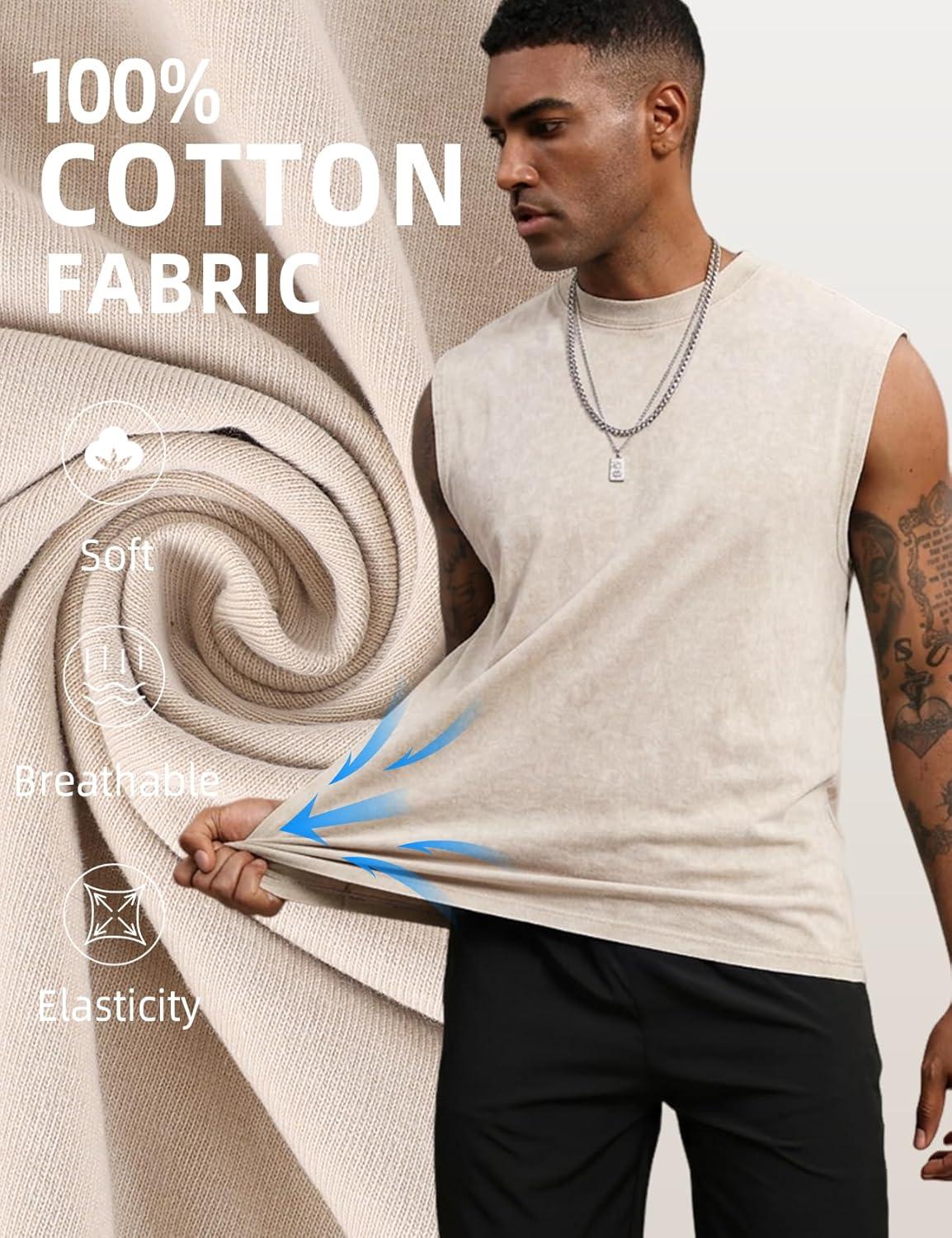 image:imageArssm Sleeveless Shirts for Men Tank Tops Cotton Acid Wash Tees Muscle Workout Running Tank TopsBlackkhakibeige