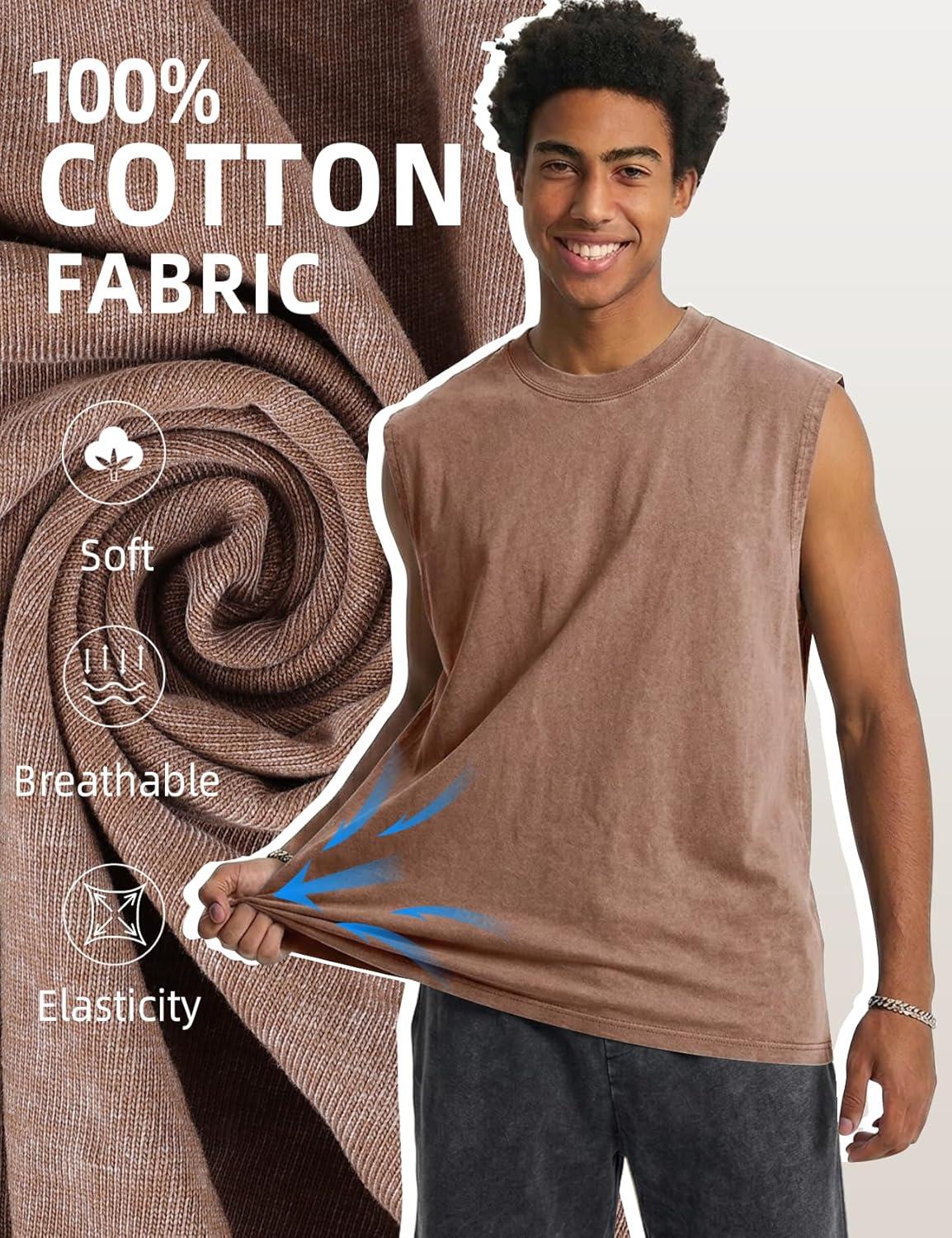 image:imageArssm Sleeveless Shirts for Men Tank Tops Cotton Acid Wash Tees Muscle Workout Running Tank TopsBlackkhakibeigearmy