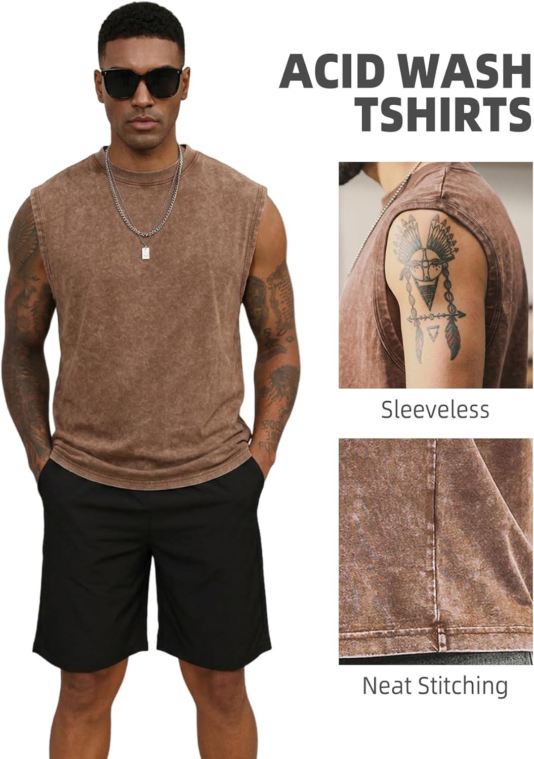 image:imageArssm Sleeveless Shirts for Men Tank Tops Cotton Acid Wash Tees Muscle Workout Running Tank TopsBlackkhakigrey