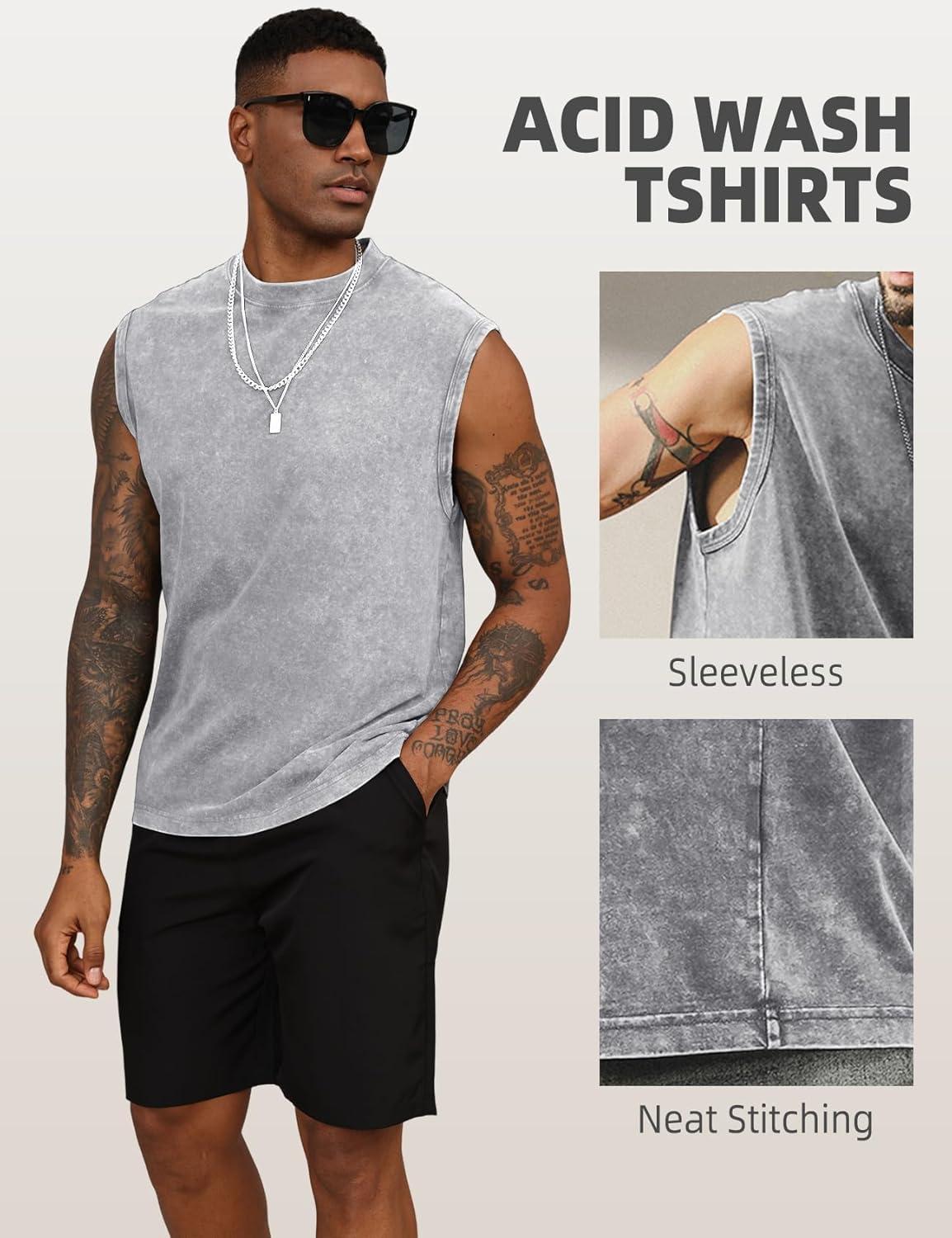 image:imageArssm Sleeveless Shirts for Men Tank Tops Cotton Acid Wash Tees Muscle Workout Running Tank TopsGrey