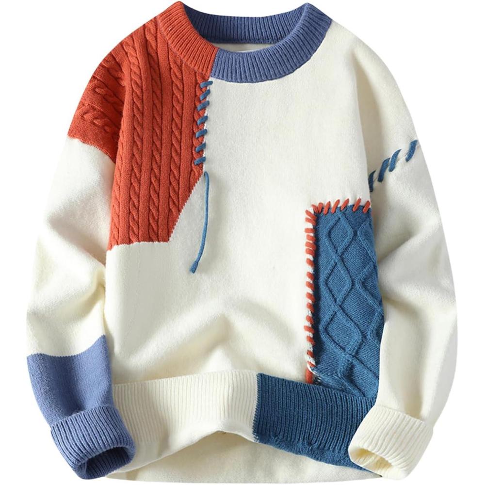 image:imageArssm Mens Oversized Sweater Graphic Knit Aesthetic Crewneck Streetwear Pullover Jumper TopsLightblue