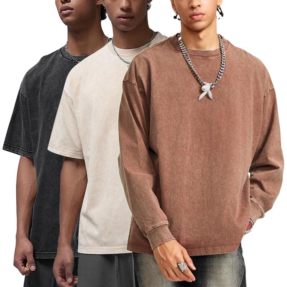 image:imageArssm Mens Oversized T Shirts Cotton Acid Wash TShirts Baggy Vintage Tees Loose Fit Heavyweight Streetwear TopsBlackbeigekhaki