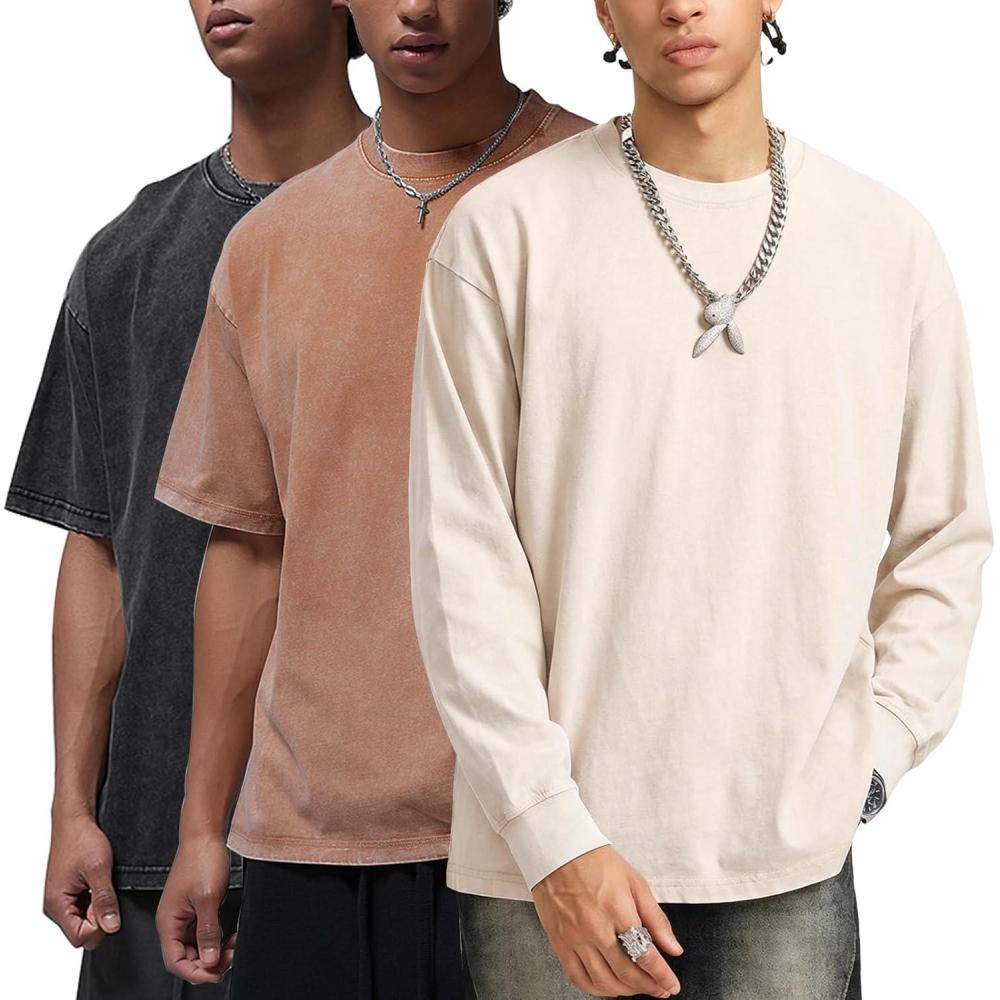 image:imageArssm Mens Oversized T Shirts Cotton Acid Wash TShirts Baggy Vintage Tees Loose Fit Heavyweight Streetwear TopsBlackkhakibeige