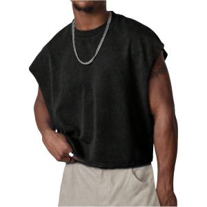 Arssm Men’s Crop T Shirts Acid Wash Tank Top Dolman Sleeve Vintage Crewneck Loose Pullover Top(Black)