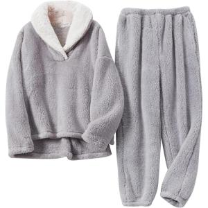 Arssm Mens Fluffy Pajamas Set 2 Piece Fleece Pjs Loose Plush Winter Warm Cozy Loungewear Sleepwear(Lightgrey)