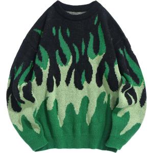 Arssm Men’s Oversized Sweater Graphic Knit Aesthetic Crewneck Streetwear Pullover Jumper Tops(Green)