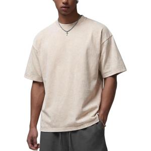 Arssm Mens Oversized T Shirts Cotton Acid Wash T-Shirts Baggy Vintage Tees Loose Fit Heavyweight Streetwear Tops(Beigetshirt)
