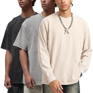 Arssm Mens Oversized T Shirts Cotton Acid Wash T-Shirts Baggy Vintage Tees Loose Fit Heavyweight Streetwear Tops(Black+grey-beige)