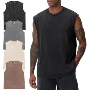 Arssm Sleeveless Shirts for Men Tank Tops Cotton Acid Wash Tees Muscle Workout Running Tank Tops(Black+grey+beige+khaki)