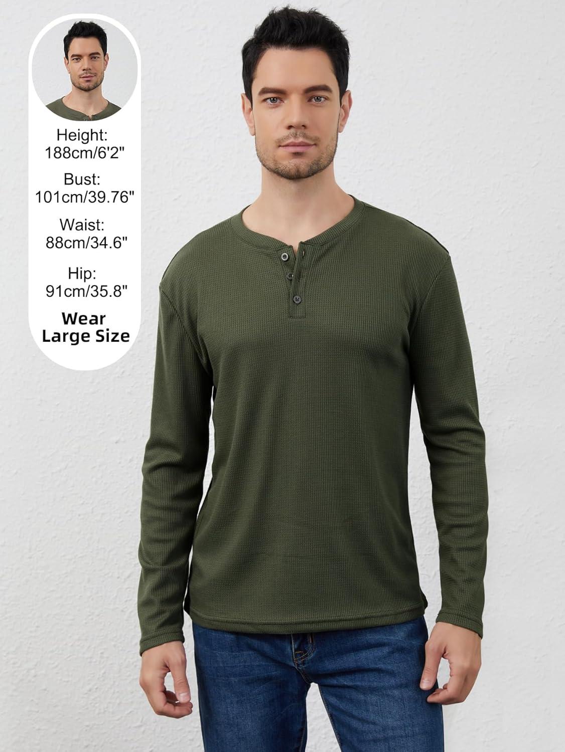 image:imageArssm 3 Pack Mens Waffle Henley Shirts Long Sleeve Cotton Casual TShirts Lightweight Thermal UndershirtsBlackarmynavy