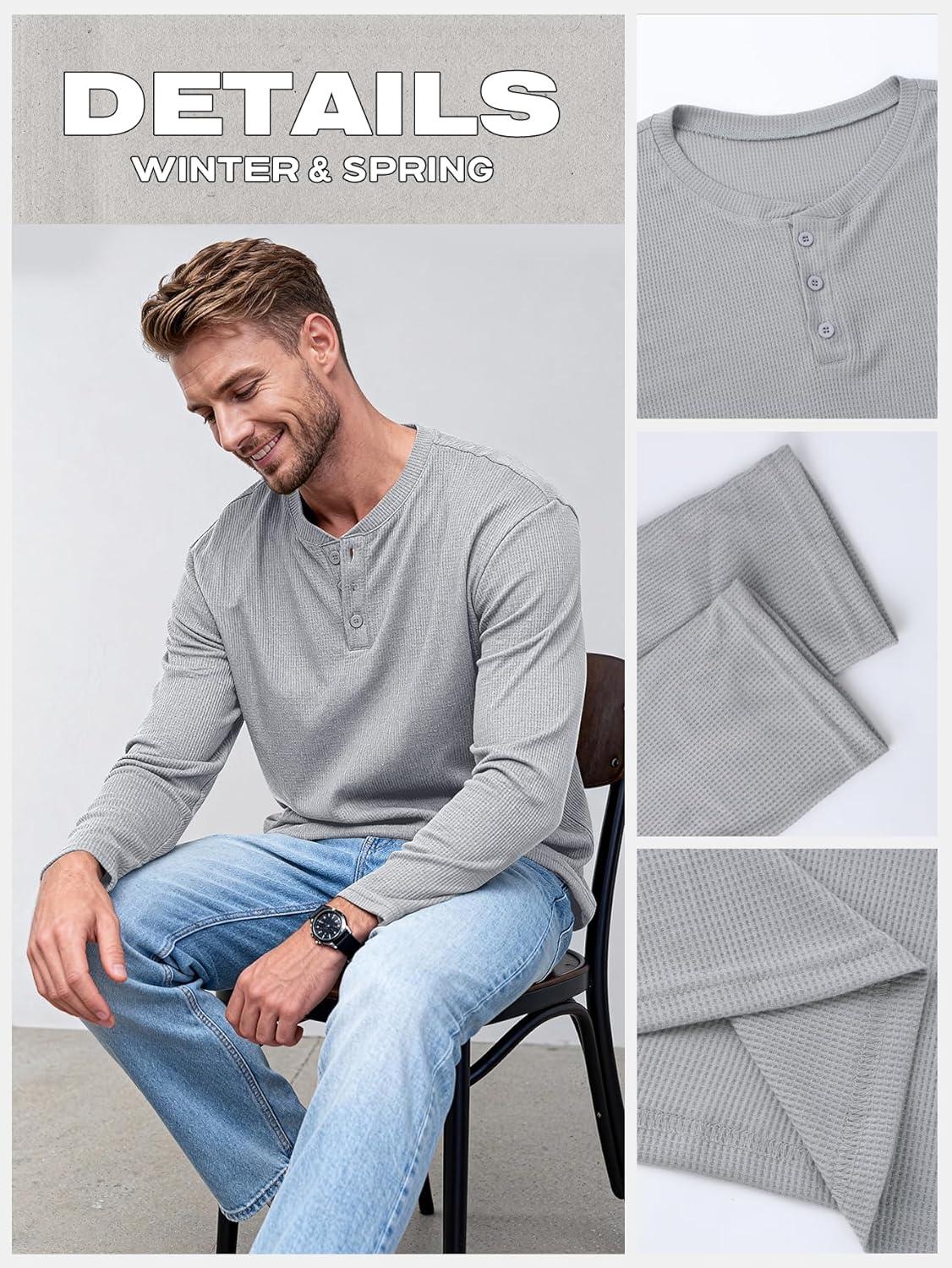 image:imageArssm 3 Pack Mens Waffle Henley Shirts Long Sleeve Cotton Casual TShirts Lightweight Thermal UndershirtsBlackdarkgreylightgrey