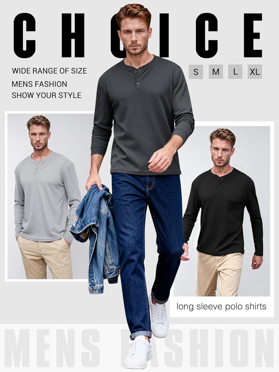 image:imageArssm 3 Pack Mens Waffle Henley Shirts Long Sleeve Cotton Casual TShirts Lightweight Thermal UndershirtsBlackdarkgreylightgrey
