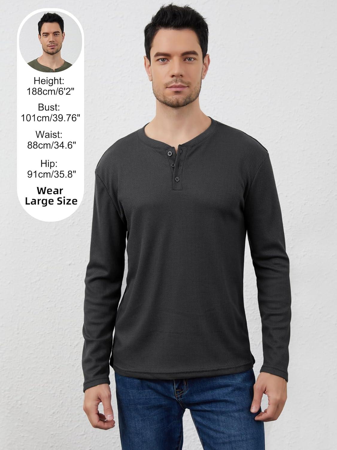 image:imageArssm 3 Pack Mens Waffle Henley Shirts Long Sleeve Cotton Casual TShirts Lightweight Thermal UndershirtsBlackdarkgreylightgrey