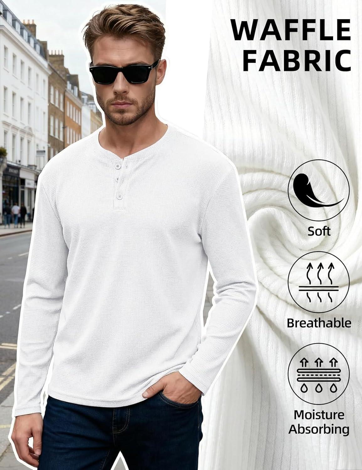 image:imageArssm 3 Pack Mens Waffle Henley Shirts Long Sleeve Cotton Casual TShirts Lightweight Thermal UndershirtsBlacklightgreywhite