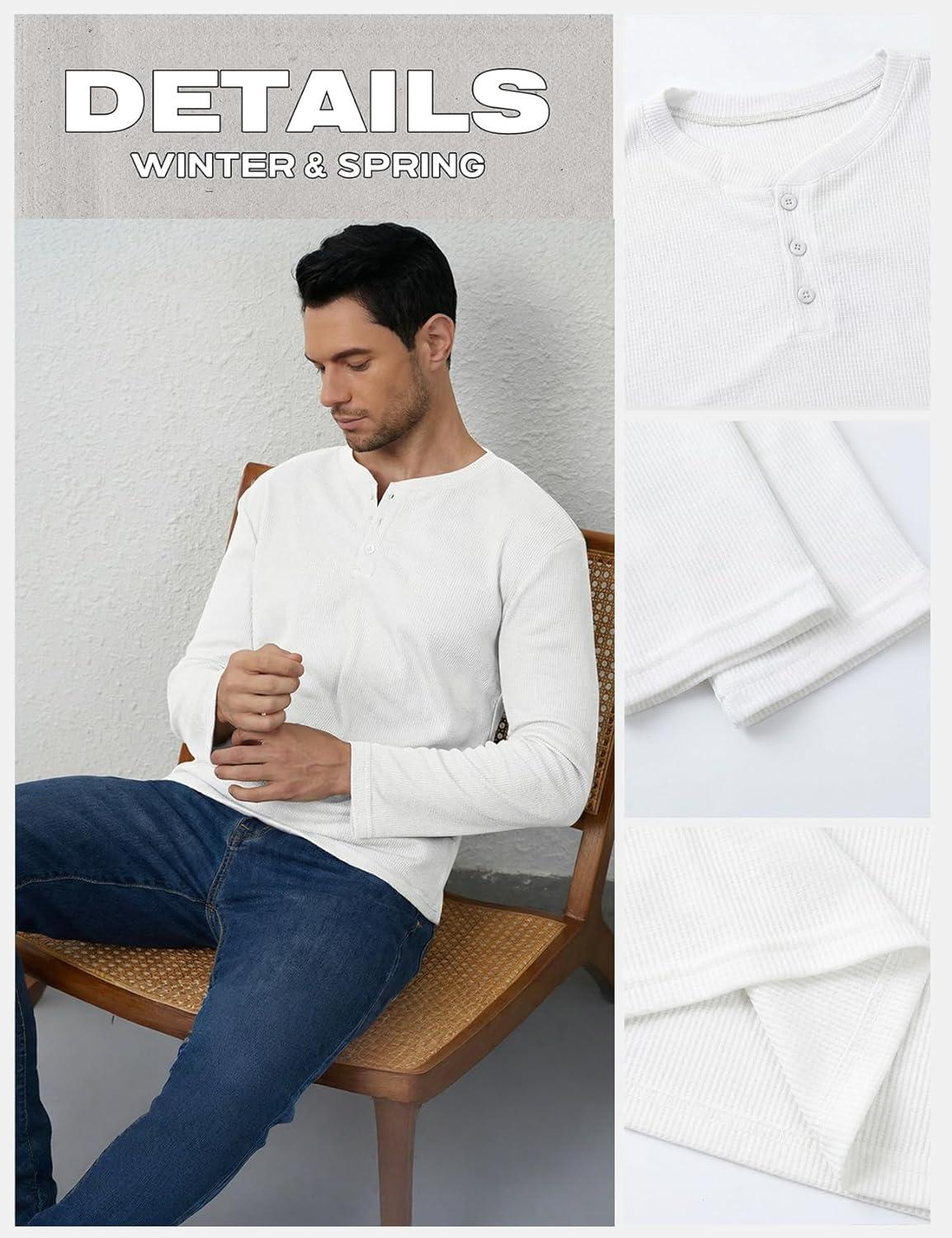 image:imageArssm 3 Pack Mens Waffle Henley Shirts Long Sleeve Cotton Casual TShirts Lightweight Thermal UndershirtsBlacklightgreywhite