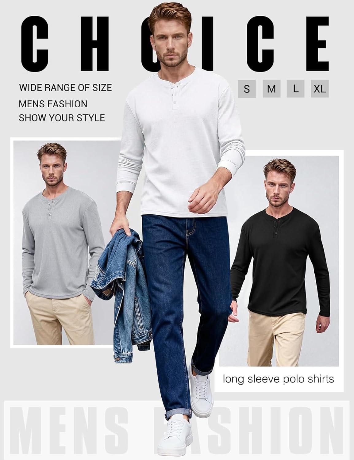 image:imageArssm 3 Pack Mens Waffle Henley Shirts Long Sleeve Cotton Casual TShirts Lightweight Thermal UndershirtsBlacklightgreywhite