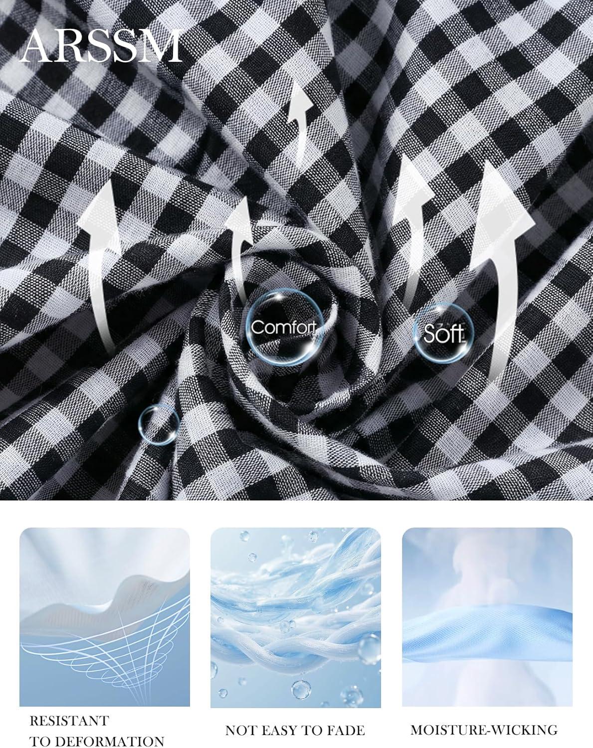 image:imageArssm Womens Gingham Pajama Set 2 Piece Plaid Button Down Long Sleeve Shirt and Pants Pjs Lounge Set OutfitsBlack