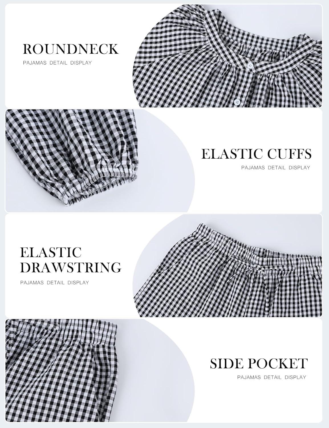 image:imageArssm Womens Gingham Pajama Set 2 Piece Plaid Button Down Long Sleeve Shirt and Pants Pjs Lounge Set OutfitsBlack