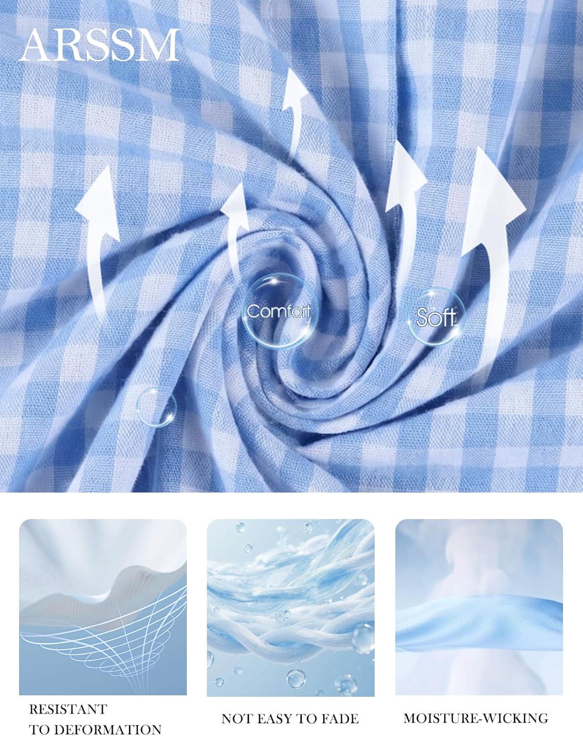 image:imageArssm Womens Gingham Pajama Set 2 Piece Plaid Button Down Long Sleeve Shirt and Pants Pjs Lounge Set OutfitsBlue