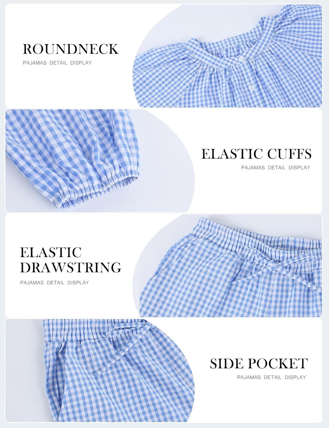image:imageArssm Womens Gingham Pajama Set 2 Piece Plaid Button Down Long Sleeve Shirt and Pants Pjs Lounge Set OutfitsBlue