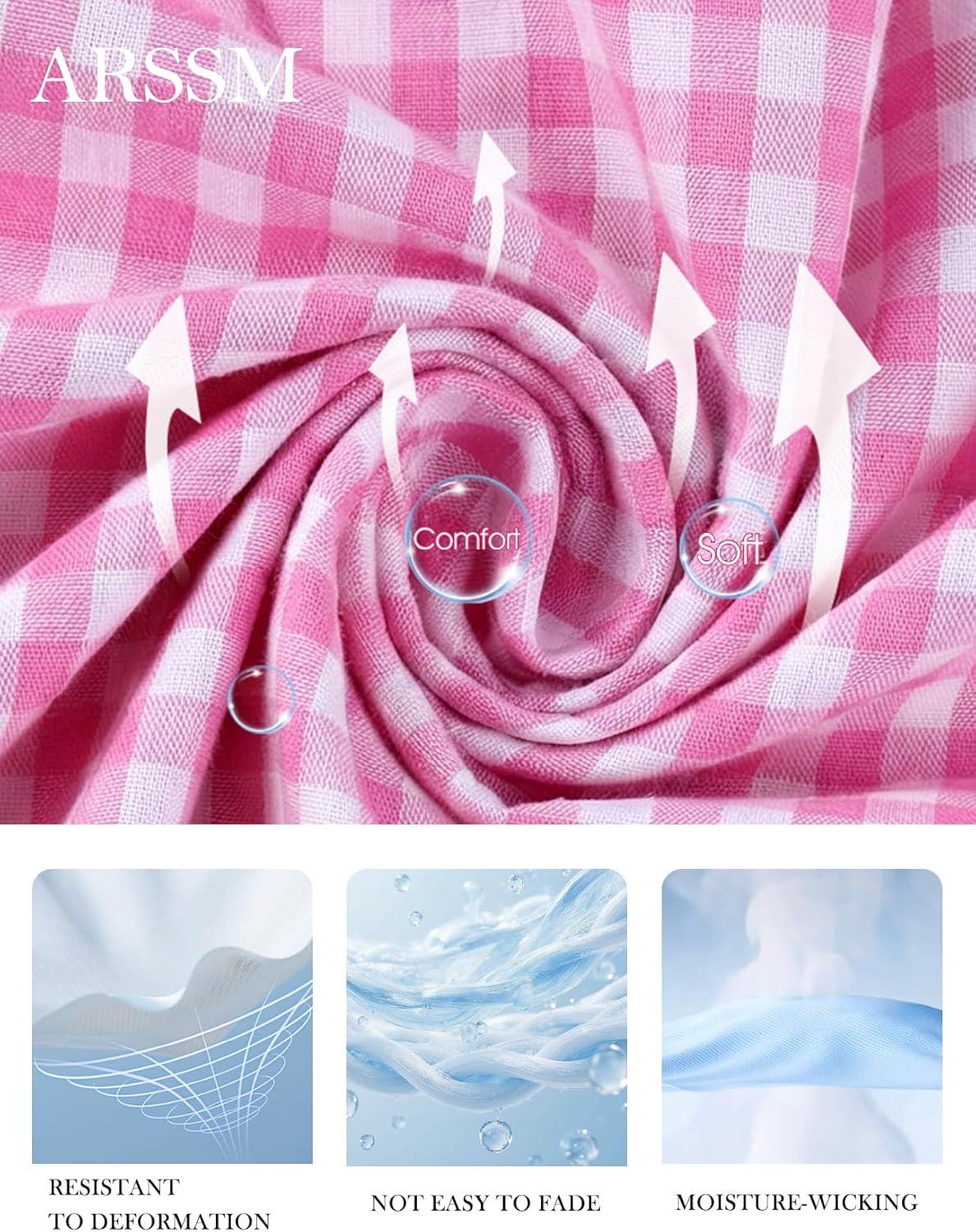 image:imageArssm Womens Gingham Pajama Set 2 Piece Plaid Button Down Long Sleeve Shirt and Pants Pjs Lounge Set OutfitsPink