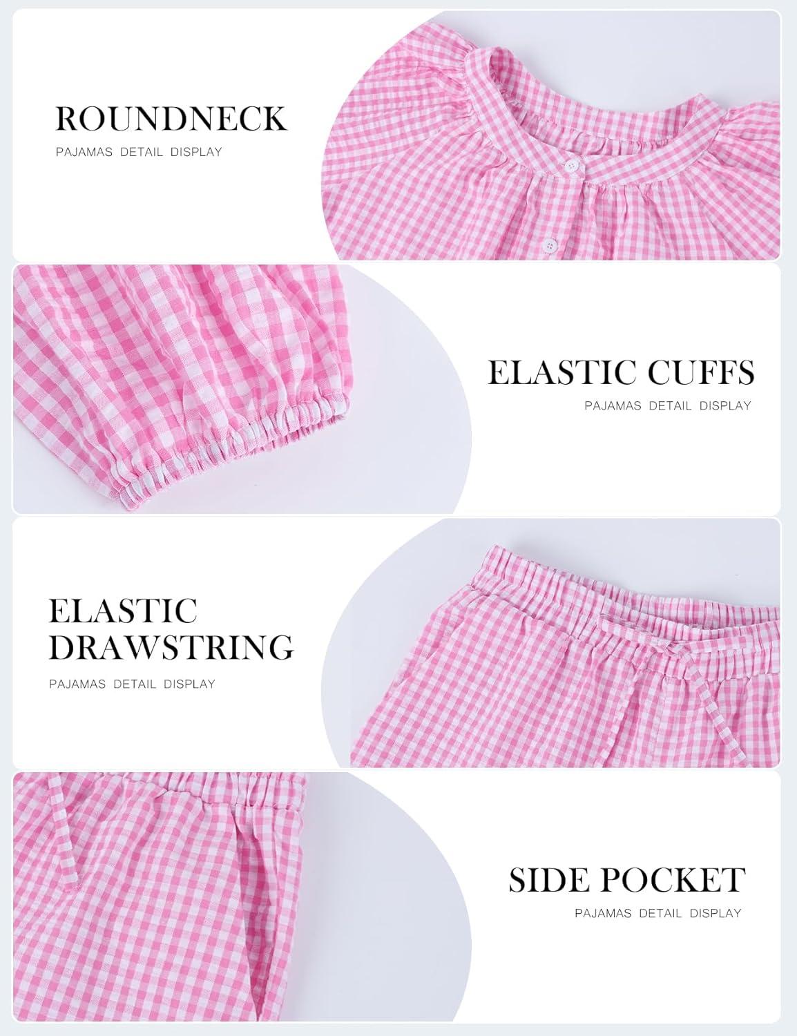 image:imageArssm Womens Gingham Pajama Set 2 Piece Plaid Button Down Long Sleeve Shirt and Pants Pjs Lounge Set OutfitsPink
