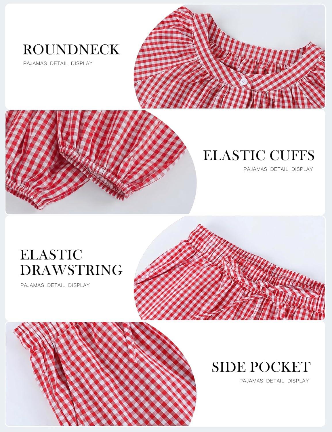 image:imageArssm Womens Gingham Pajama Set 2 Piece Plaid Button Down Long Sleeve Shirt and Pants Pjs Lounge Set OutfitsRed