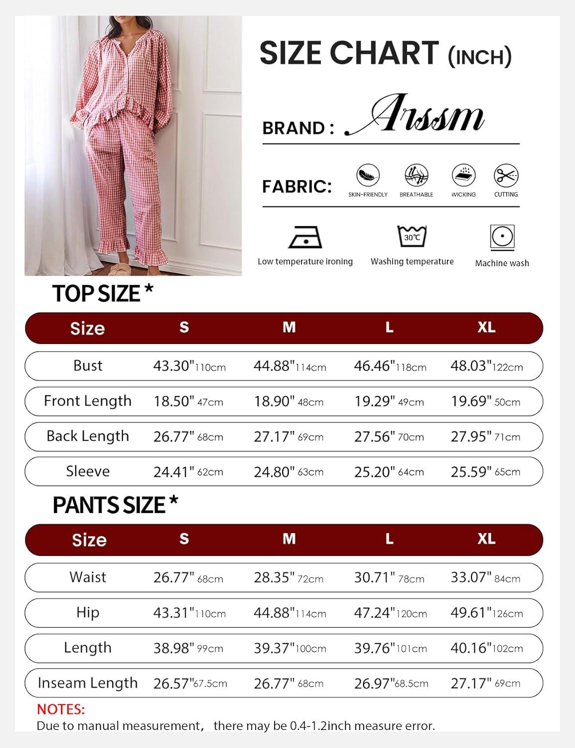 image:imageArssm Womens Gingham Pajama Set 2 Piece Plaid Button Down Long Sleeve Shirt and Pants Pjs Lounge Set OutfitsRed