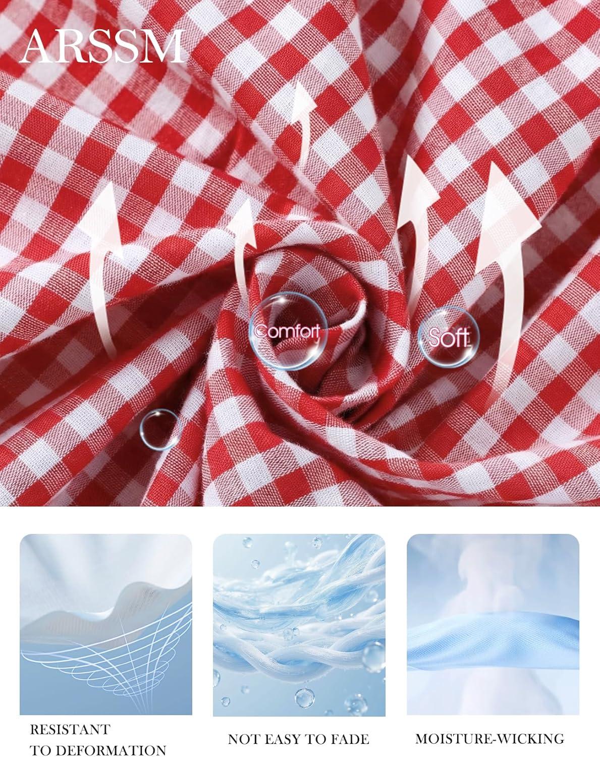 image:imageArssm Womens Gingham Pajama Set 2 Piece Plaid Button Down Long Sleeve Shirt and Pants Pjs Lounge Set OutfitsRed