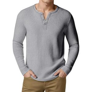 Arssm 3 Pack Mens Waffle Henley Shirts Long Sleeve Cotton Casual T-Shirts Lightweight Thermal Undershirts(Lightgrey)