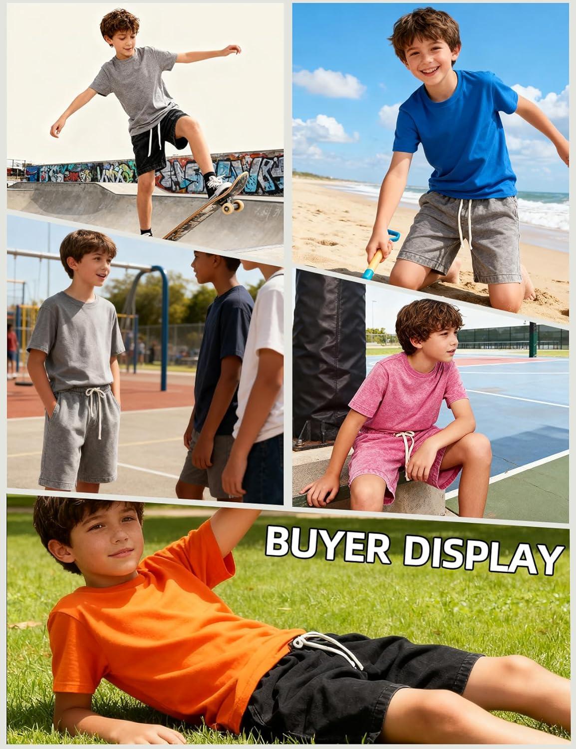 image:imageArssm 2 Pack Boys Shorts Cotton Acid Washed Athletic Shorts Kids Summer Active Shorts with PocketsBlackarmy