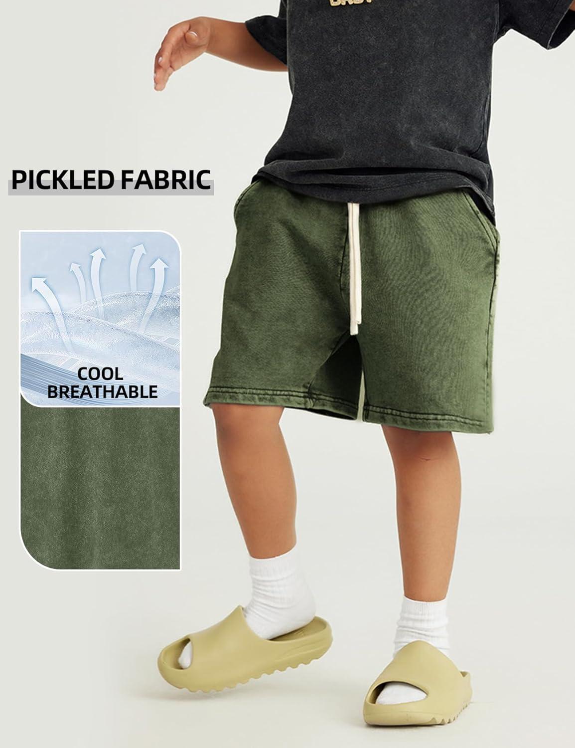 image:imageArssm 2 Pack Boys Shorts Cotton Acid Washed Athletic Shorts Kids Summer Active Shorts with PocketsBlackarmy
