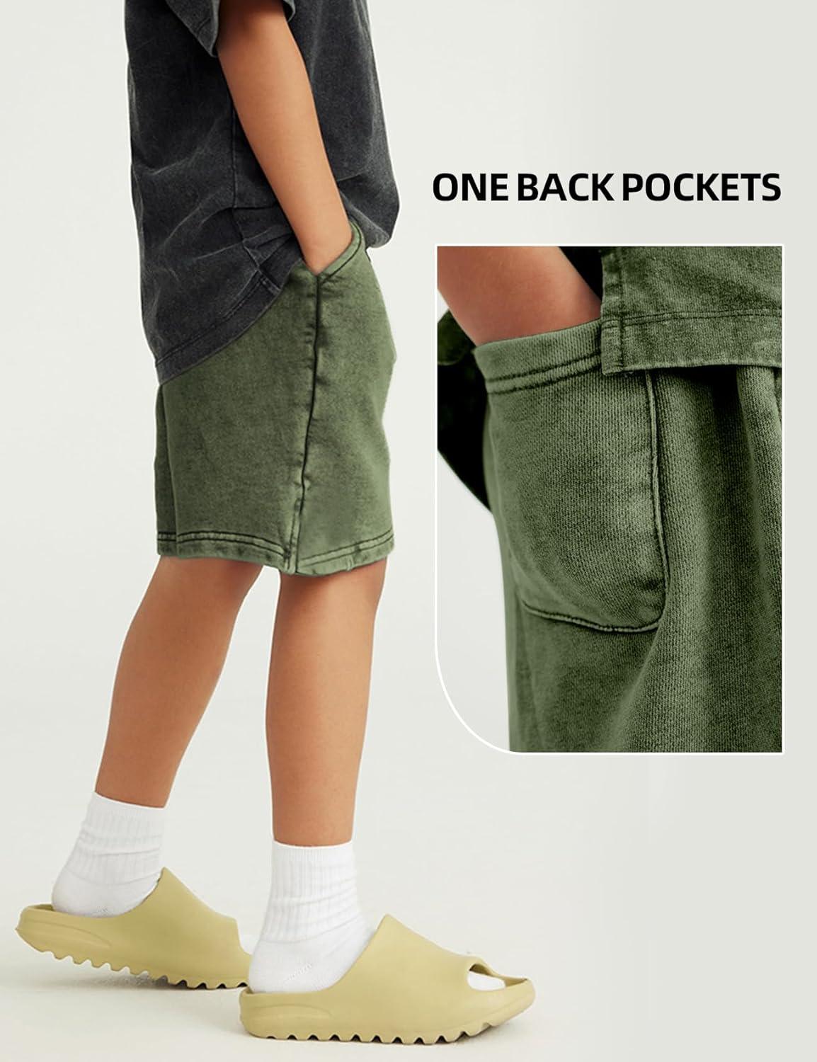image:imageArssm 2 Pack Boys Shorts Cotton Acid Washed Athletic Shorts Kids Summer Active Shorts with PocketsBlackarmy