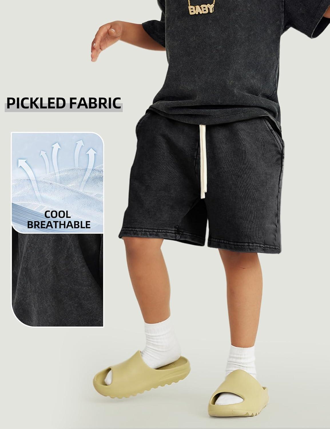 image:imageArssm 2 Pack Boys Shorts Cotton Acid Washed Athletic Shorts Kids Summer Active Shorts with PocketsBlackdarkgrey